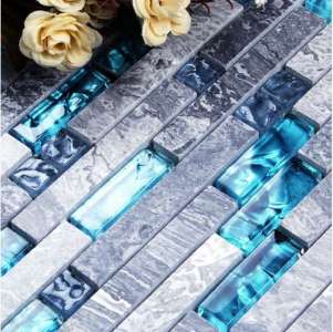 Building Material Natural Stone Marblemixed Glass Mosaic Floor Tile (FYST183)